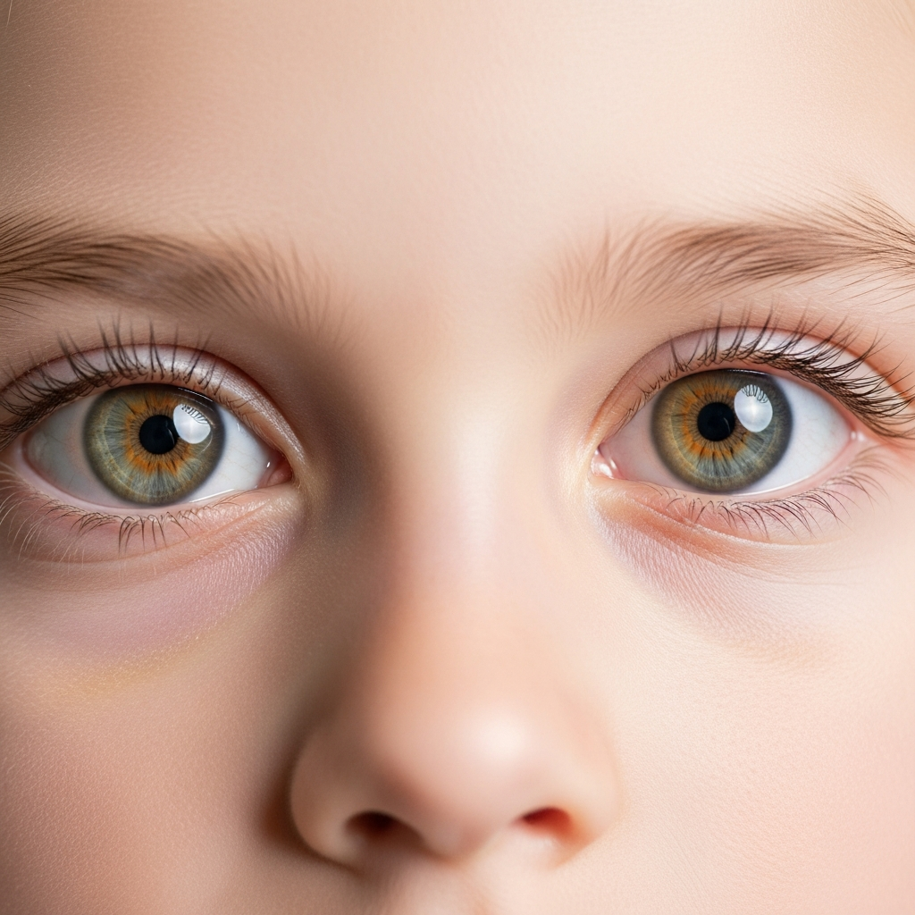 Ilustração médica dos 4 principais tipos de estrabismo: esotropia, exotropia, hipertropia e hipotropia