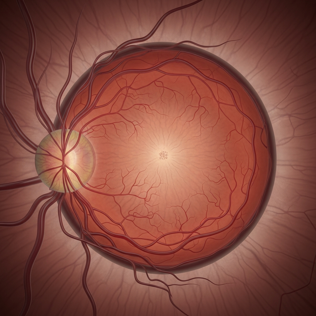 Ilustração médica da anatomia da retina e da mácula no fundo do olho humano