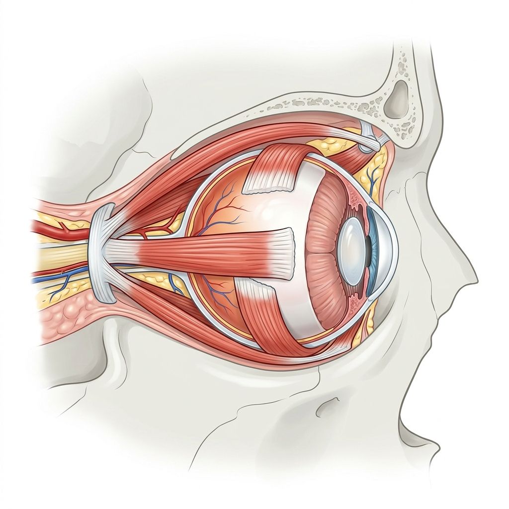 Anatomia do globo ocular destacando os 6 músculos extraoculares responsáveis pelo movimento dos olhos